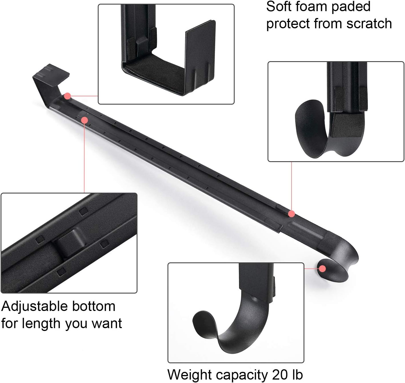 Myfolrena Wreath Hanger - Adjustable Front Door Hook Holds Up to 20lbs | Fits 15-24 Inch Wreaths (Black)