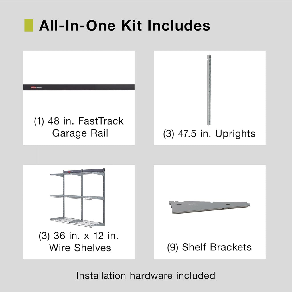 Rubbermaid Fasttrack 3-Shelf Storage Kit - 36"x12" | 350 lbs Capacity for Home, Garage & Workshop Organization