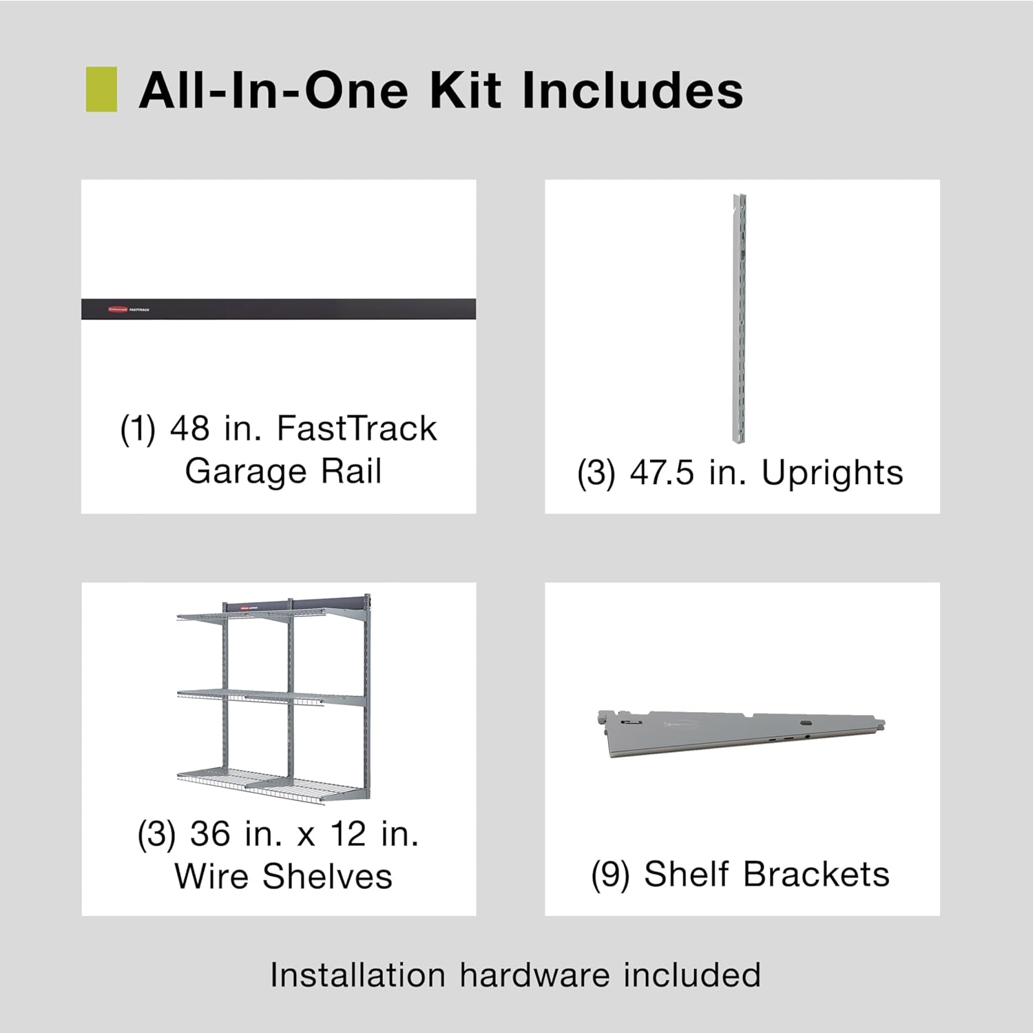 Rubbermaid Fasttrack 3-Shelf Storage Kit - 36"x12" | 350 lbs Capacity for Home, Garage & Workshop Organization