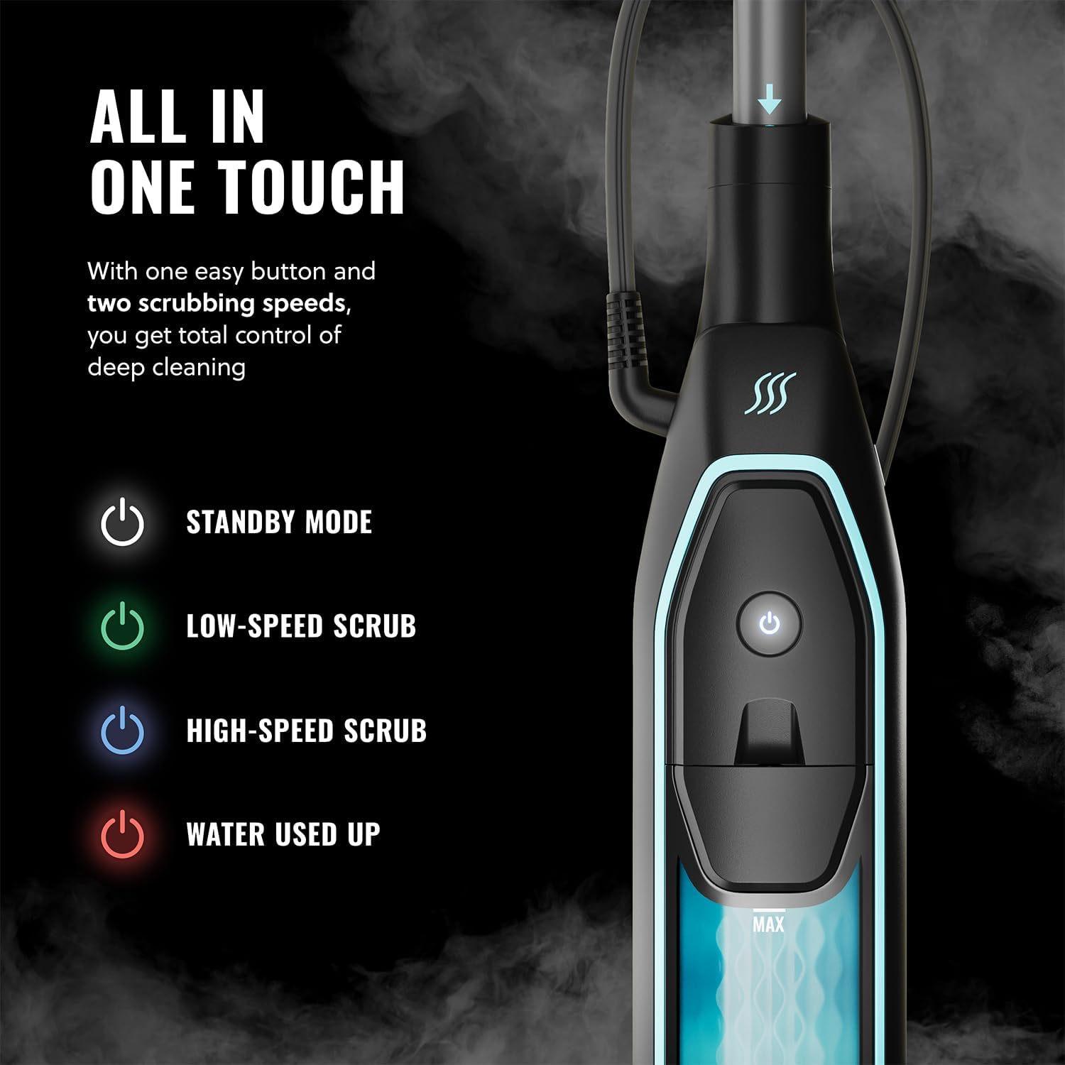Pursteam ScrubMaster Steam Mop - Dual Scrubbing Head, LED Lights & Adjustable Steam Control | Versatile Cleaning Tool