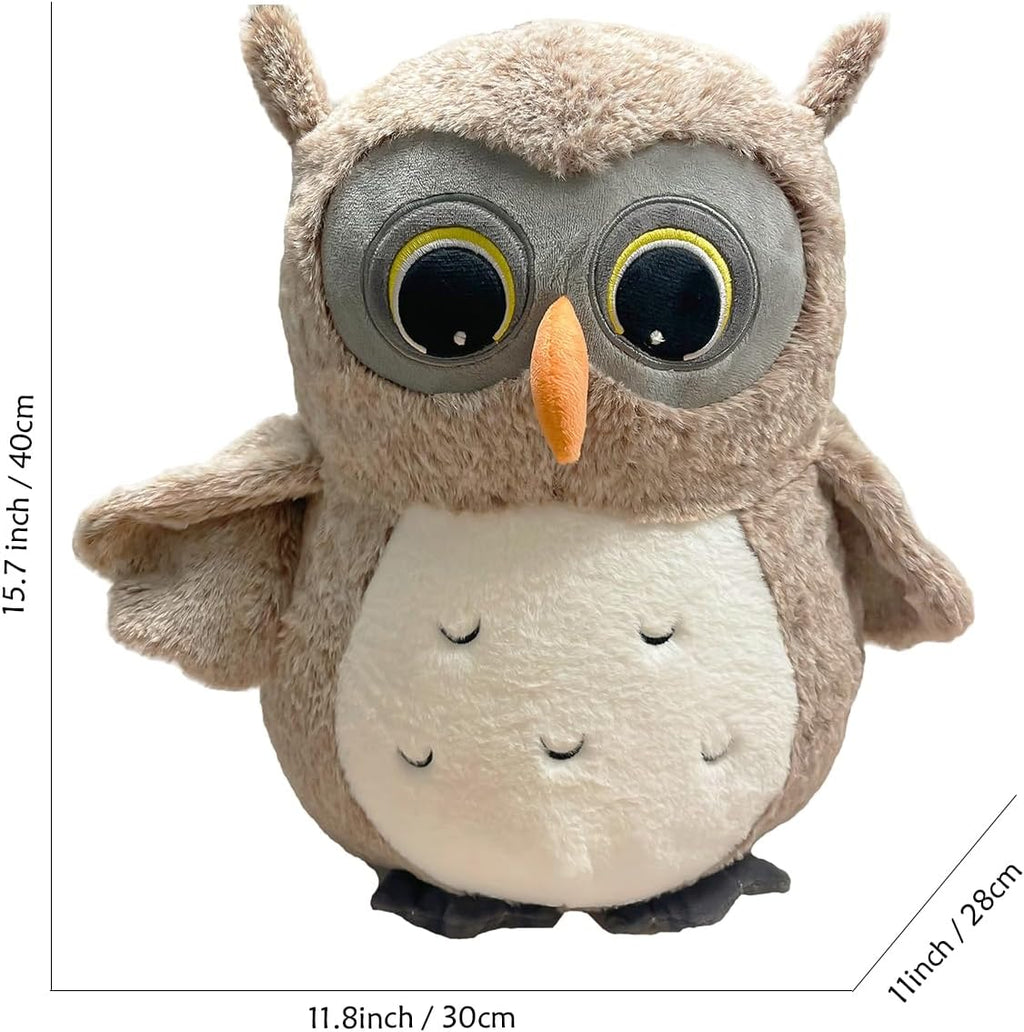 Ryttir 15.7 Inch Chubby Gray Owl Plush Toy - Fun Adventure Stuffed Animal for Kids & Room Decor