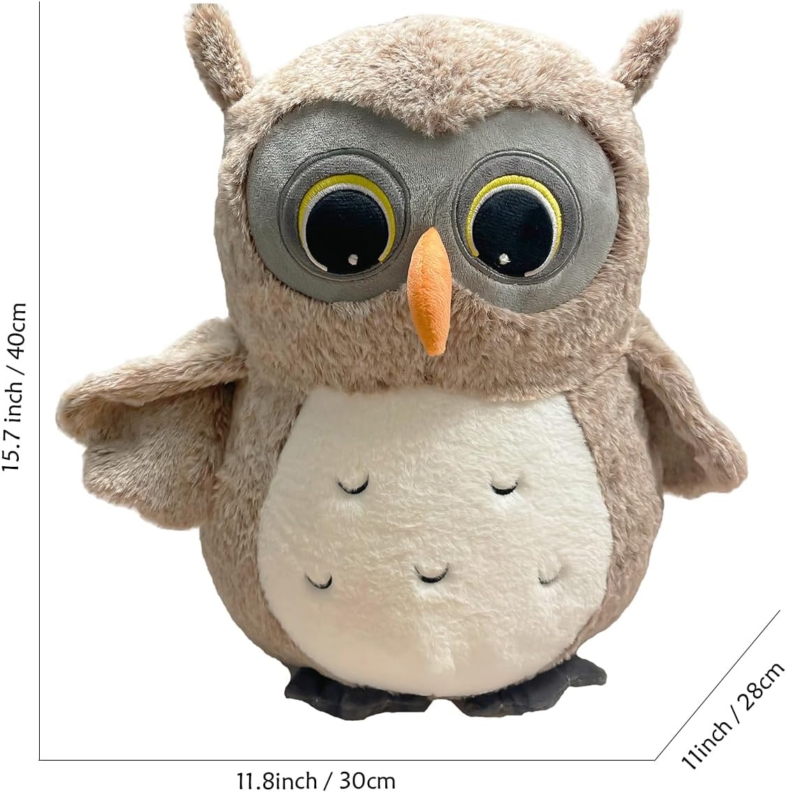 Ryttir 15.7 Inch Chubby Gray Owl Plush Toy - Fun Adventure Stuffed Animal for Kids & Room Decor