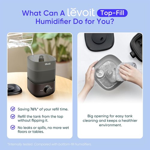 LEVOIT Classic 160 Ultrasonic Cool Mist Humidifier - Easy Fill & Clean, Quiet Operation, 2.5L, Black
