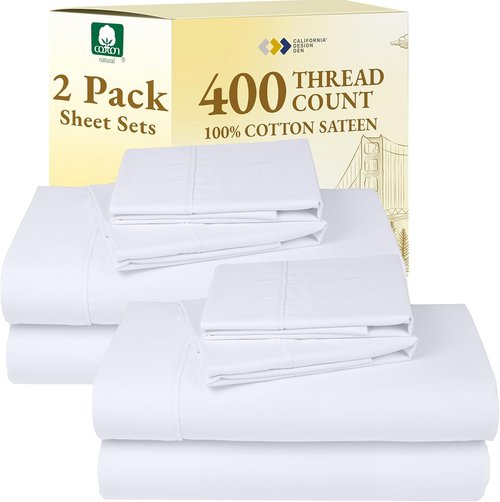 California Design Den King Size Sheet Sets - 400 Thread Count 100% Cotton Sateen | Soft, Breathable, Deep Pocket - Bright White