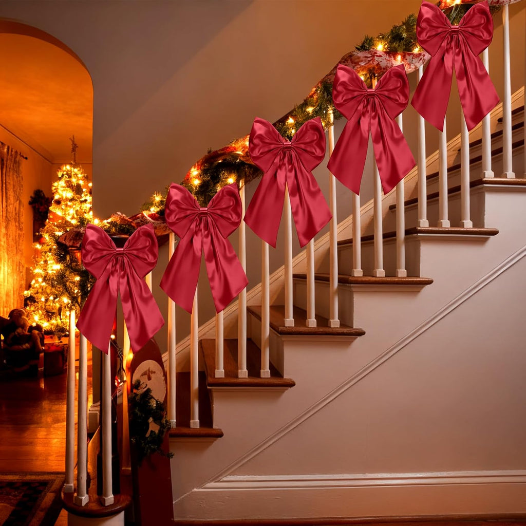 Suncalla 6 FT Burgundy Valentine's Day Bow Garland - Pre-Strung Party Banner with 10-Inch Bows for Weddings & Celebrations