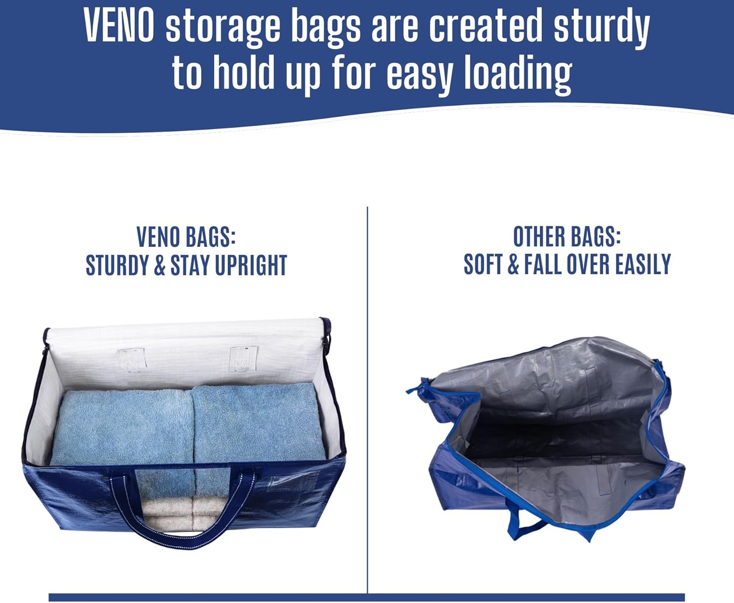 VENO Heavy Duty Moving Bags - Clear Window Storage for Clothes & Comforters | Foldable & Durable (Blue, 2 Pack)