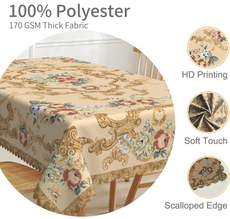 TTQYFNM 52x70inches Luxury Rectangle Tablecloth Elegant Golden Damask Pink Blue Floral Printed Fabric Table Cloth Washable and Wrinkle Free Table Cover for Kitchen Dining Room Banquet Party Decor