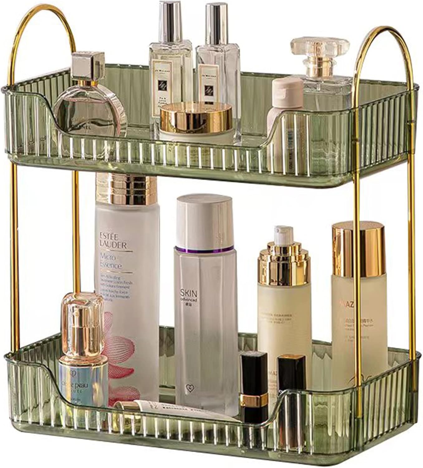 Shuang Qing Bathroom Counter Organizer - 2-Tier Makeup & Skincare Shelf in Green | Dresser & Vanity Storage