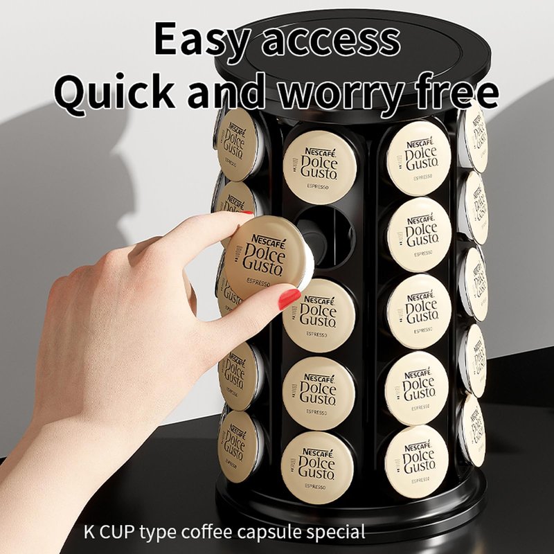 Vurlexat Coffee Pod Storage Compatible with Keurig Kcup Cafe Carousel, 360° Rotating K Cups Pods Carousel Holder, Kcup Storage Organizer Stand with 40 Keurig Kcup Pods (Black)