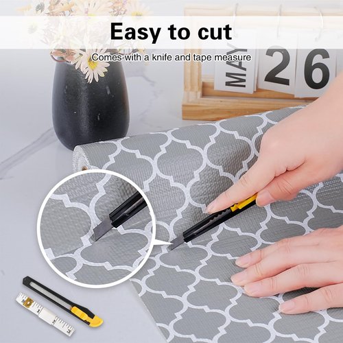Drawer and Shelf Liner for Kitchen Cabinet,Non-Adhesive Cabinet Liner 18in x 10FT,Waterproof Shelf Paper Non-Slip Mats Cupboard Liners Contact Protect Dresser/Shelves/Table-Grey Lantern