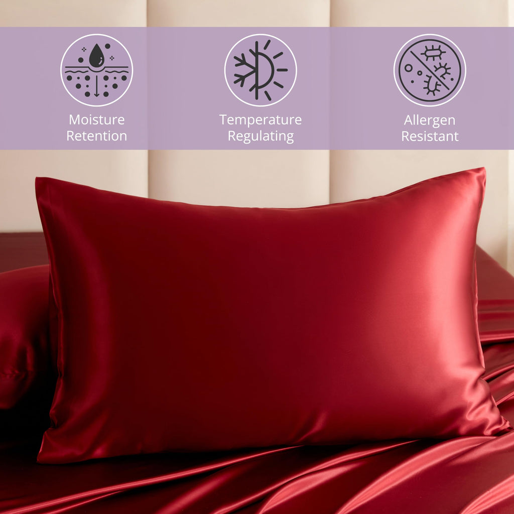 Mulberry Park 100% Silk Pillowcase - 22 Momme, Grade 6A Mulberry Silk - Hidden Zipper Closure - Cabernet - Standard (20" x 26")
