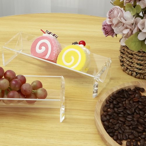 4PCS Cracker Tray Clear for Serving, Acrylic Biscuit Stand Macaron Display Tray, Rectangular Food Display Server Holder for Countertop in Home, Wedding, Party (4PCS Clear)