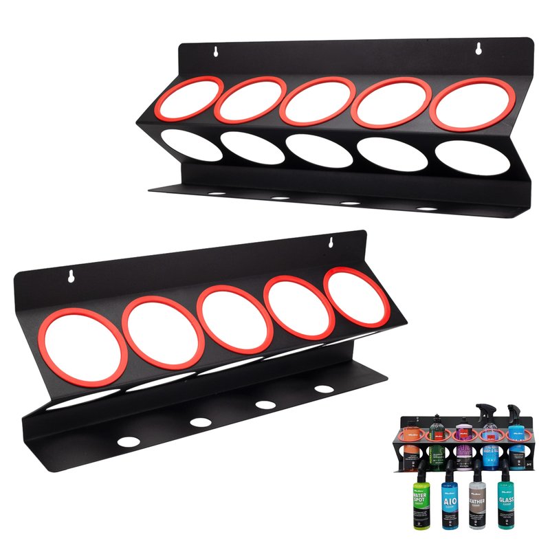 Maxshine Universal Detailing Spray Bottle Holder (2-Pack, No Logo) – Mobile Detailing & Car Garage Organizer, Holds 5 Bottles (16/32oz) with 4 Small Holes – Lightweight Design, Easy Wall Mounting