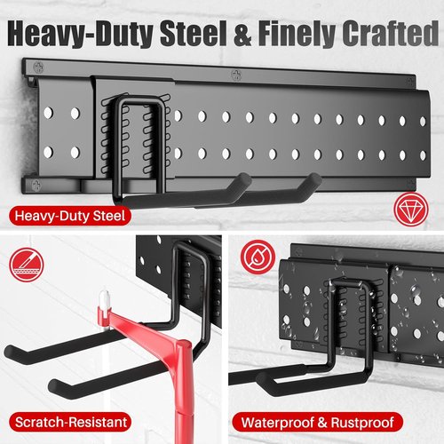 Garage Tool Organizer - Wall-Mount 64-Inch Rack with 13 Adjustable Hooks | Heavy-Duty Storage for Yard & Shed