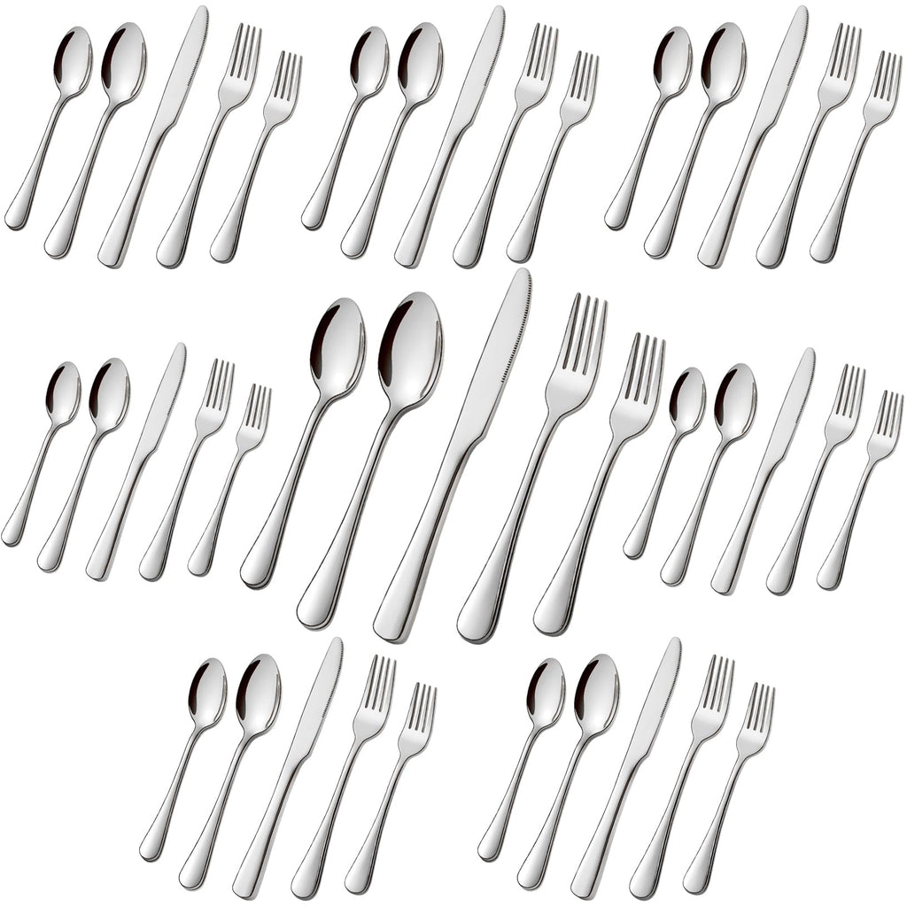 Suoundey Stainless Steel Flatware Set - Forks, Knives, and Spoons for Home and Restaurant Kitchen - Rust Resistant Cutlery Utensils (160, Silver)