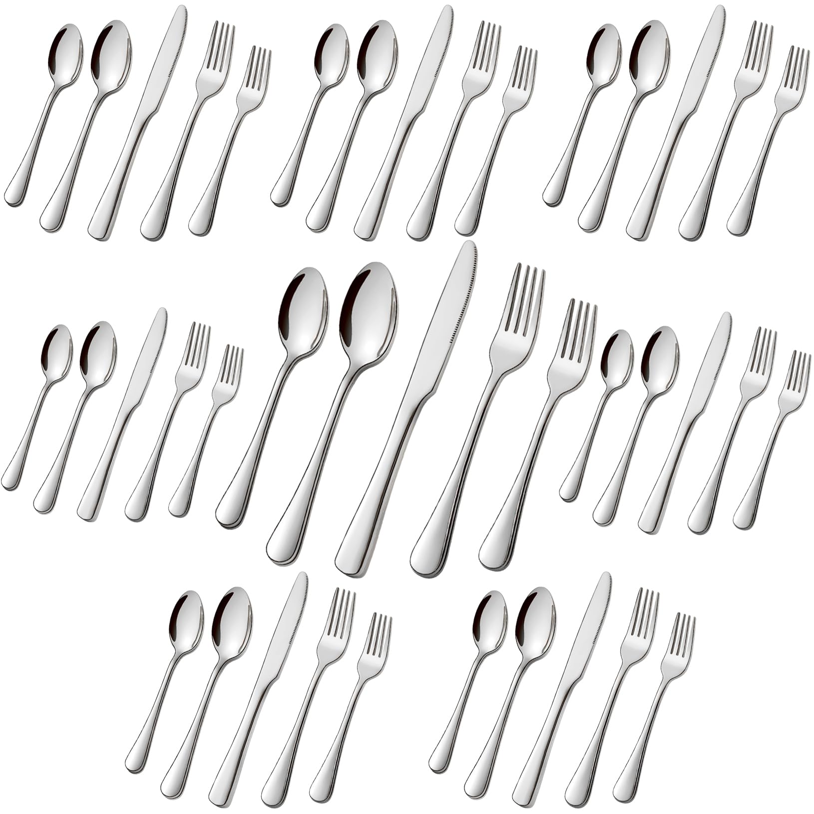 Suoundey Stainless Steel Flatware Set - Forks, Knives, and Spoons for Home and Restaurant Kitchen - Rust Resistant Cutlery Utensils (160, Silver)