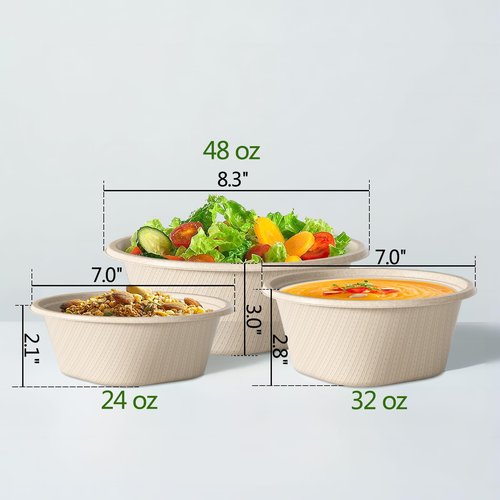 Homestockplus 32 Oz Deep Disposable Bowl, Paper Bowls Disposable Heavy Duty Compostable Bowls, Eco-friendly Sugarcane Bagasse Biodegradable Bowl for Soup, Salad, Dessert [50 Pack]
