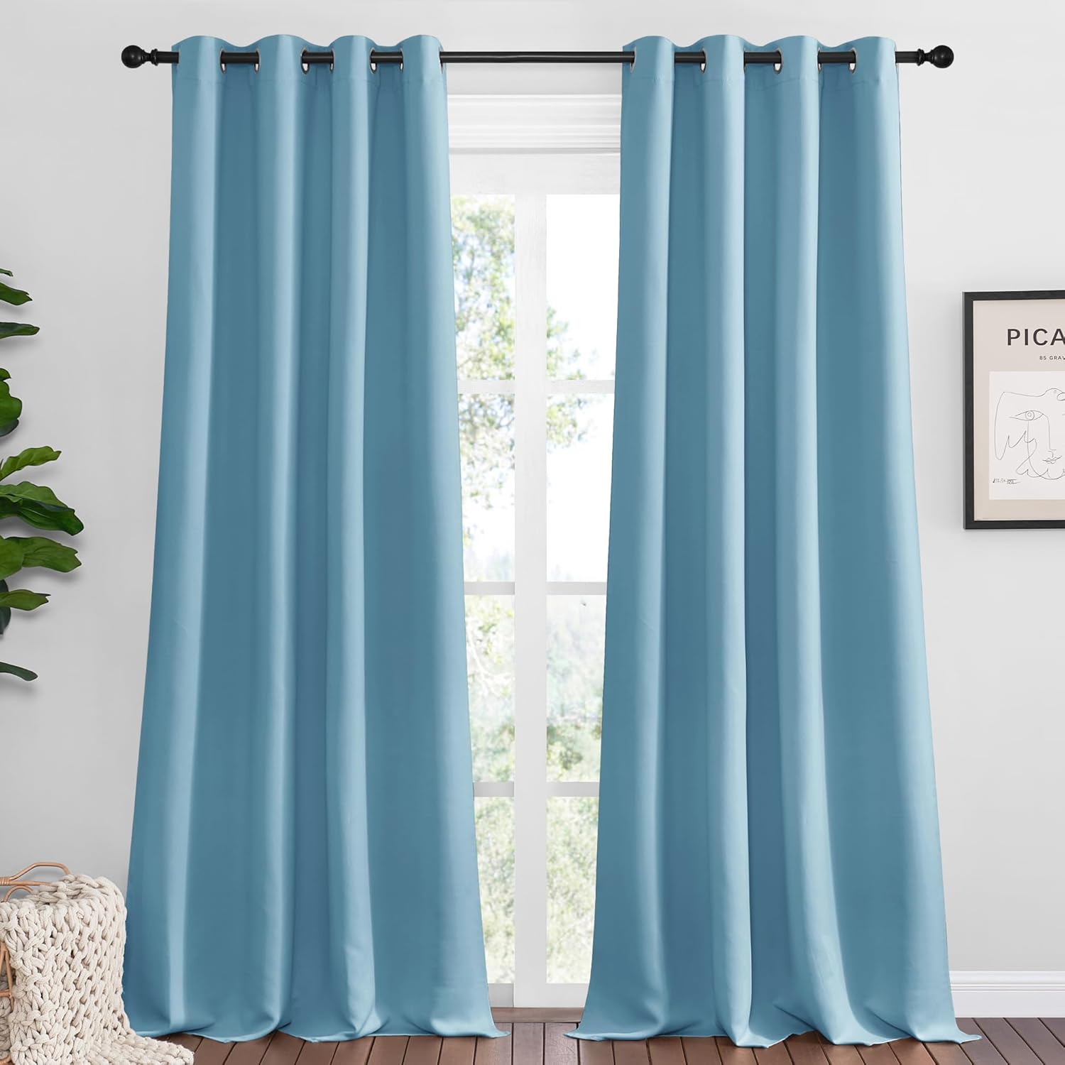 NICETOWN Teal Blue Blackout Curtains - 120-Inch Length, Thermal Insulated, 2 Panels for Large Windows