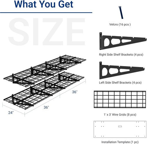 FLEXIMOUNTS Heavy-Duty Garage Shelving | 2-Pack 24" x 72" Wall-Mounted Storage Racks, 1400lbs Capacity, Black