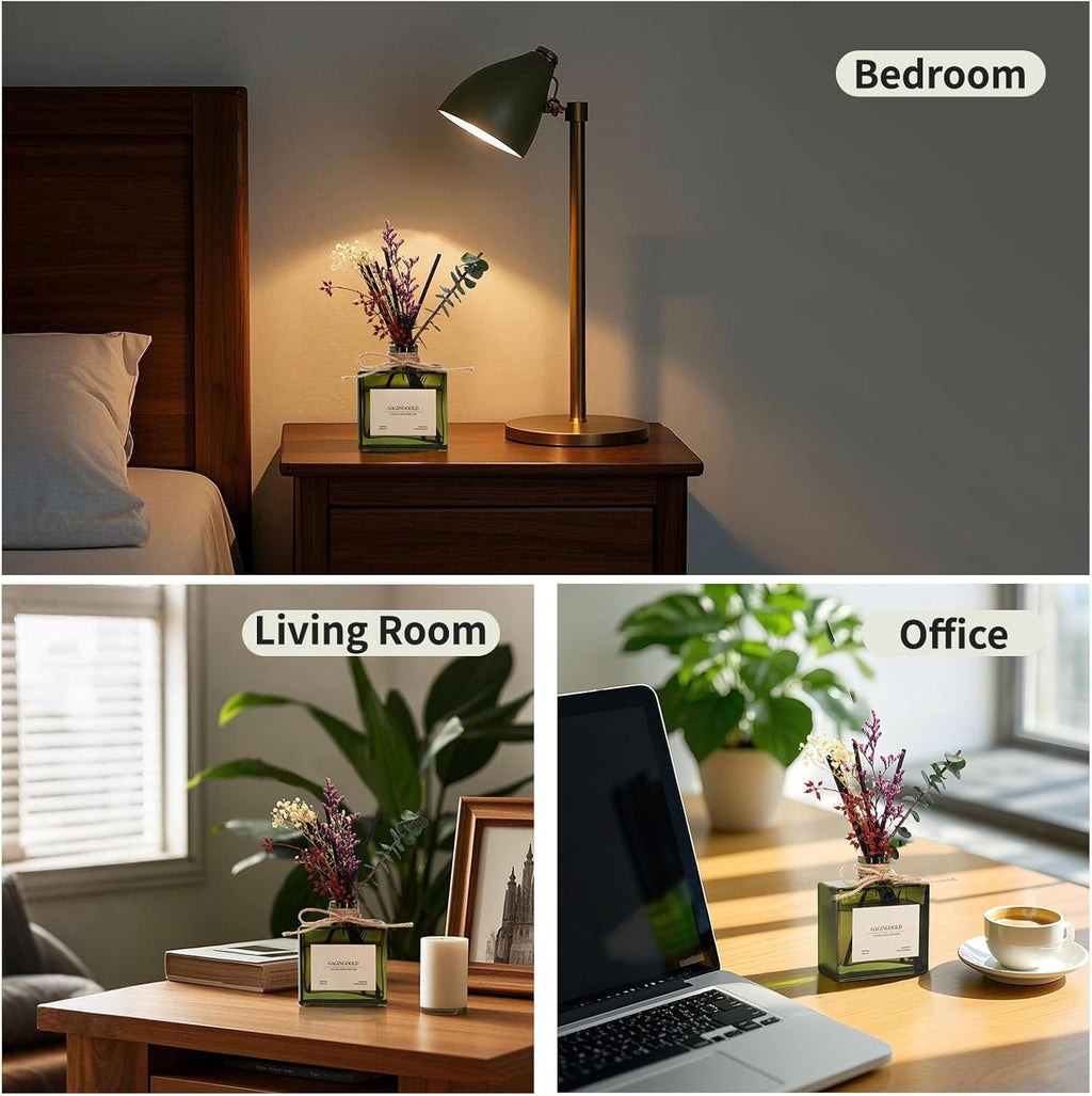 Reed | Earthy Sandalwood Scented Diffuser - 6.09 oz Long-Lasting Home Fragrance with Sticks & Dried Flowers