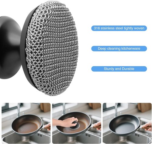Cast Iron Cleaner | Cast Iron Scrubber Chainmail Pad - 316 Stainless Steel for Pans & Dutch Ovens