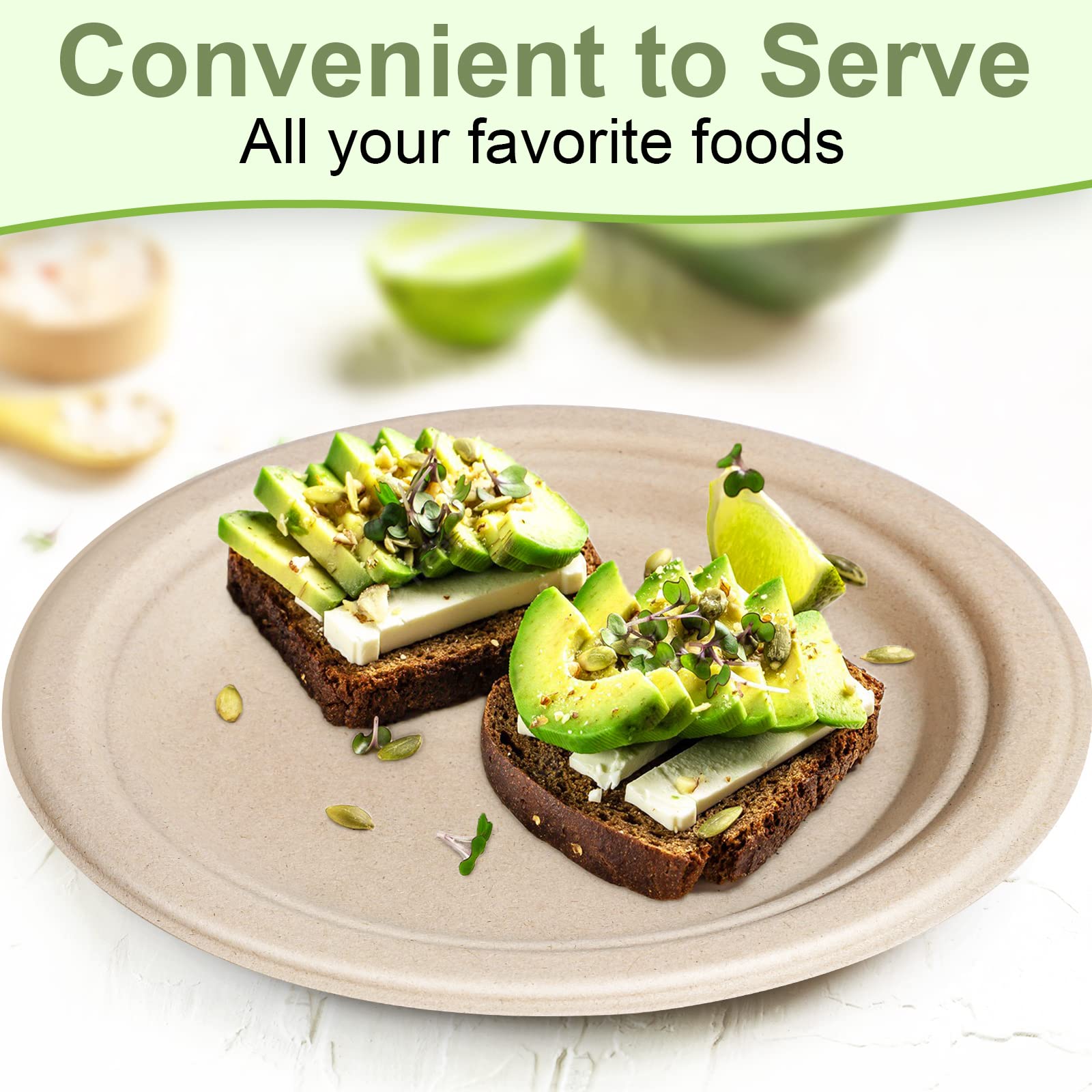 GREENESAGE Paper Plates 10 Inch Bulk, 50 Pack Compostable, Eco Friendly Heavy Duty, Made of Natural Sugarcane Fibers, Brown Paper Plates Large Sturdy