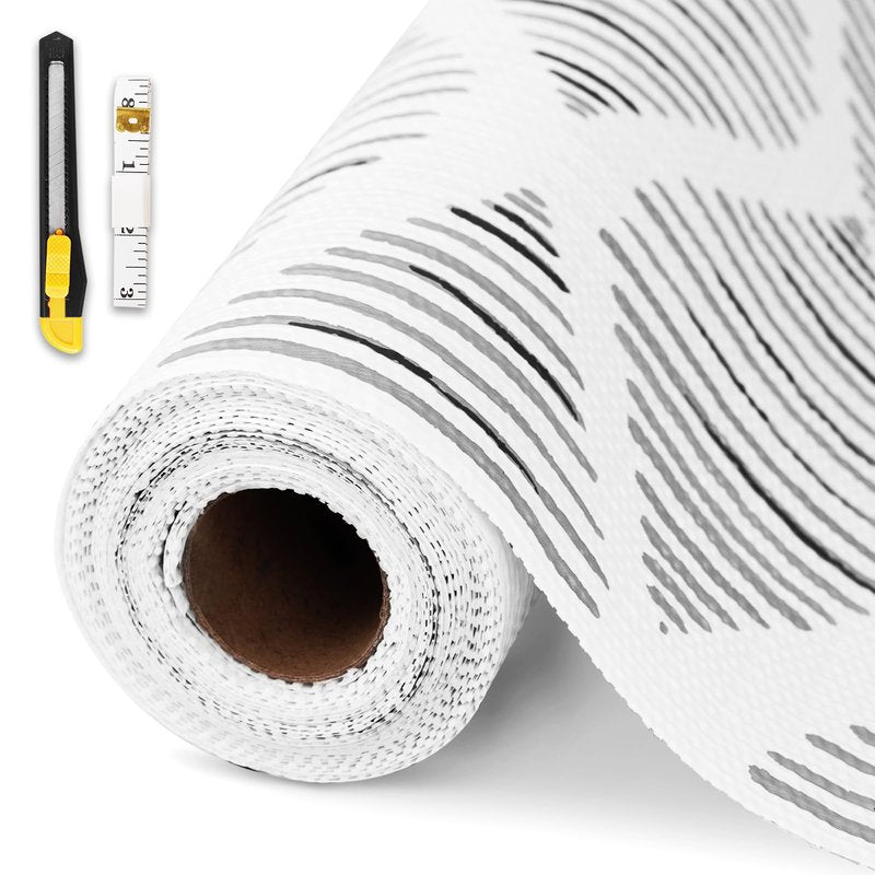 GTJ Drawer and Shelf Liner for Kitchen Cabinet,17.5IN x 10FT Non-Adhesive Cabinet Liner,Waterproof Shelf Paper Non-Slip Mats Cupboard Liner Contact Protect Dresser/Shelves/Table-Square Stripes