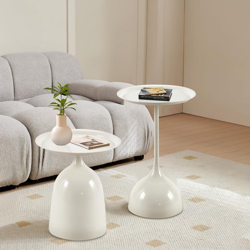 Kelligo Side Table Set of 2, Round Side Table with Screw Connections, Small End Tables for Narrow Areas, Small Tables for Living Rooms, Bedrooms, Cafeterias and Outdoors, White
