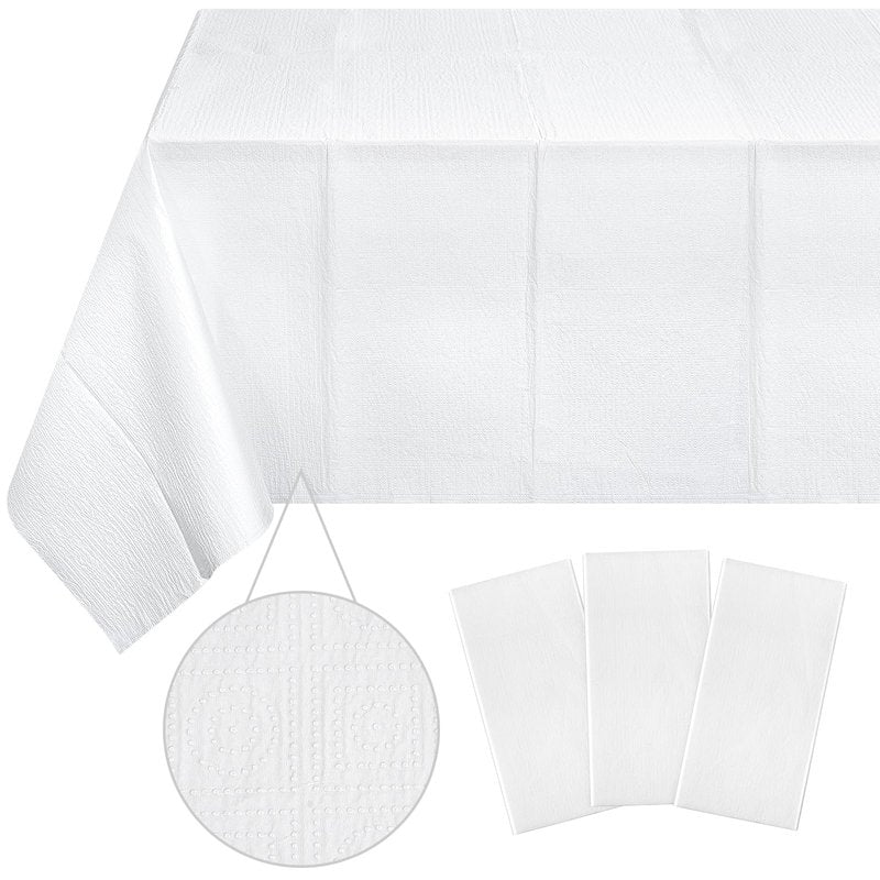 Ragnhild 3 Pack White Paper Tablecloths for Rectangle Tables, 3 Ply Paper Disposable Table Cloths for Parties, Bulk Rectangle Party Table Cover for Birthday, Wedding, Anniversary, Banquet, 54x108Inch