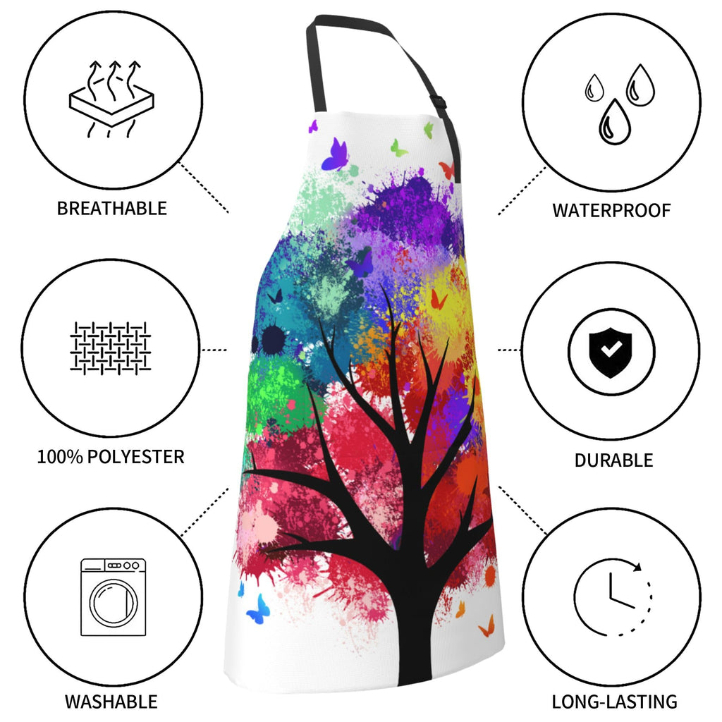 Granbey Artist Painting Apron with 2 Pockets Painters Waterproof Colorful Tree Art Aprons Gifts for Artists Women Men Adults Rainbow Butterfly Kitchen Bibs Smocks for Home Garden