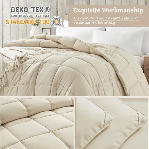 Homelike Moment King Size Comforter - Lightweight Beige Down Alternative Duvet Insert for All Seasons