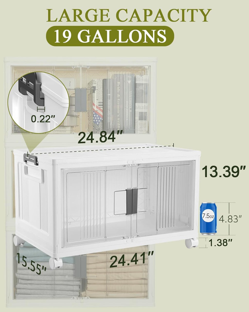 OlarHike 76QT Lockable Storage Bins - Collapsible Plastic Organizer with Lids & Wheels | 3-Pack Set