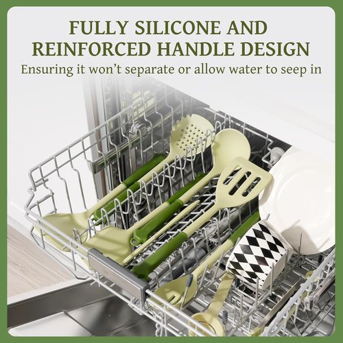 Kikcoin 43Pcs Kitchen Utensils Set - Heat Resistant Silicone Cooking Tools | Dishwasher Safe, Avocado Green