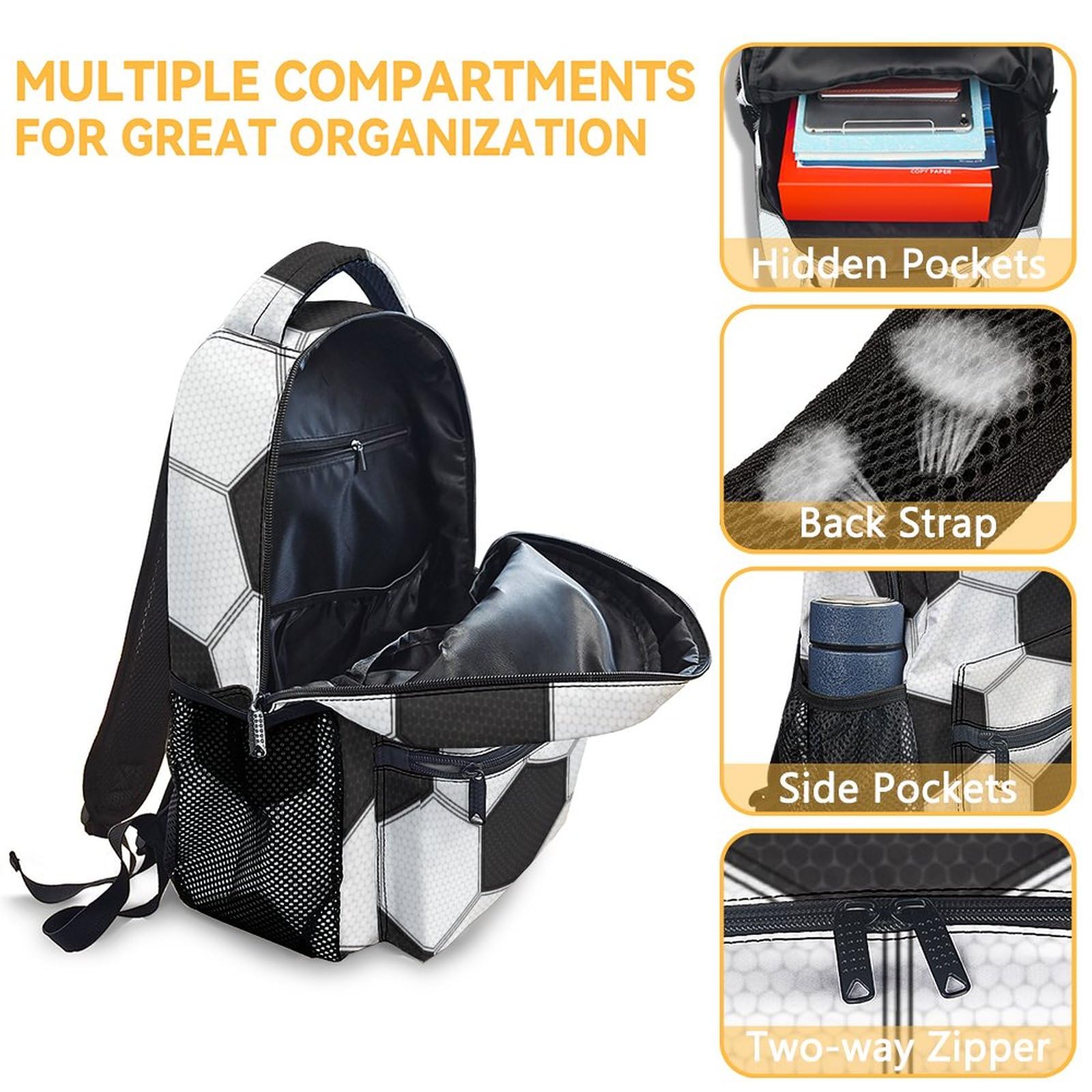 NICEFORNICE Soccer Backpack for Kids, 17 Inch Sport Backpacks for School, Black Lightweight Bookbag for Boys