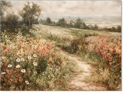 Haitunone Landscape Wildflower Wall Art - Retro Botanical Floral Canvas Print | 12x16 Inch Unframed Decor