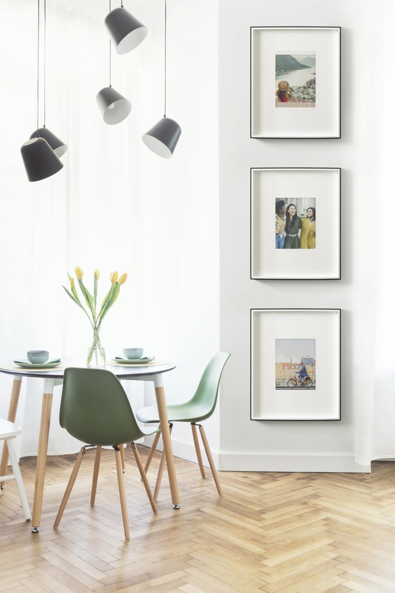 Kate and Laurel Gibson Modern Wall Picture Frame Set of 3; 16x20 matted to 8x10; White and Black; Three-Piece Frame Set for Gallery Wall Frame Set in Living Room Wall Décor