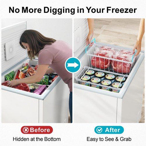 iSPECLE Freezer Organizer Bins, 4 Pack Deep Freezer Baskets for 5 to 7 Cu.Ft, Stackable Wire Chest Freezer Organizer Bins for Small Food, Strong Metal with Handles for Meat and Veggies, White
