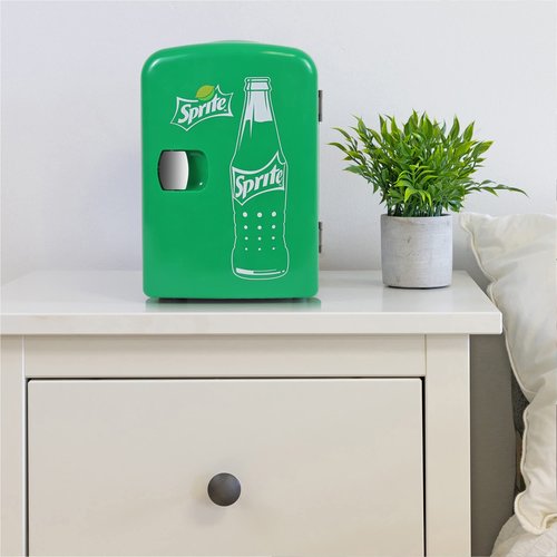 Sprite Mini Fridge - 6 Can Refrigerator for Bedroom Office, Portable Table Top Beverage Cooler, 12V 110V Refrigerador For Drinks, Soda, Wines, Use In Car, Dorm, Outdoor, Patio