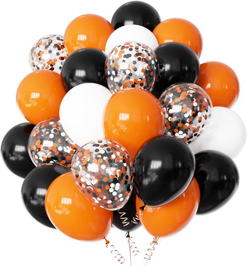 60pcs 12-Inch Halloween Balloons - Festive Latex Party Decorations in Black, White & Orange