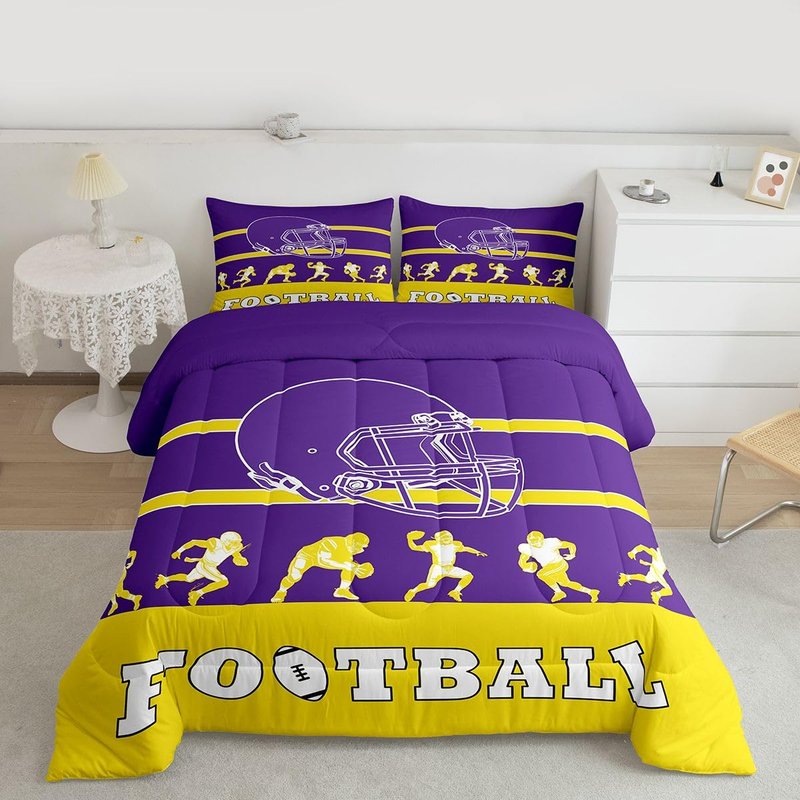 Erosebridal American Football Comforter Twin Size,Football Bedding Set for Kids Boys Girls,Purple Yellow Sports Comforter Sets,Football City Team Duvet Insert with 1 Pillowcase(Minnesota)