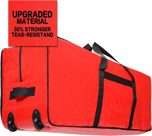 HOMEST Christmas Tree Storage Bag - Zippered Design with Wheels for 7.5-9 ft Artificial Trees - Red