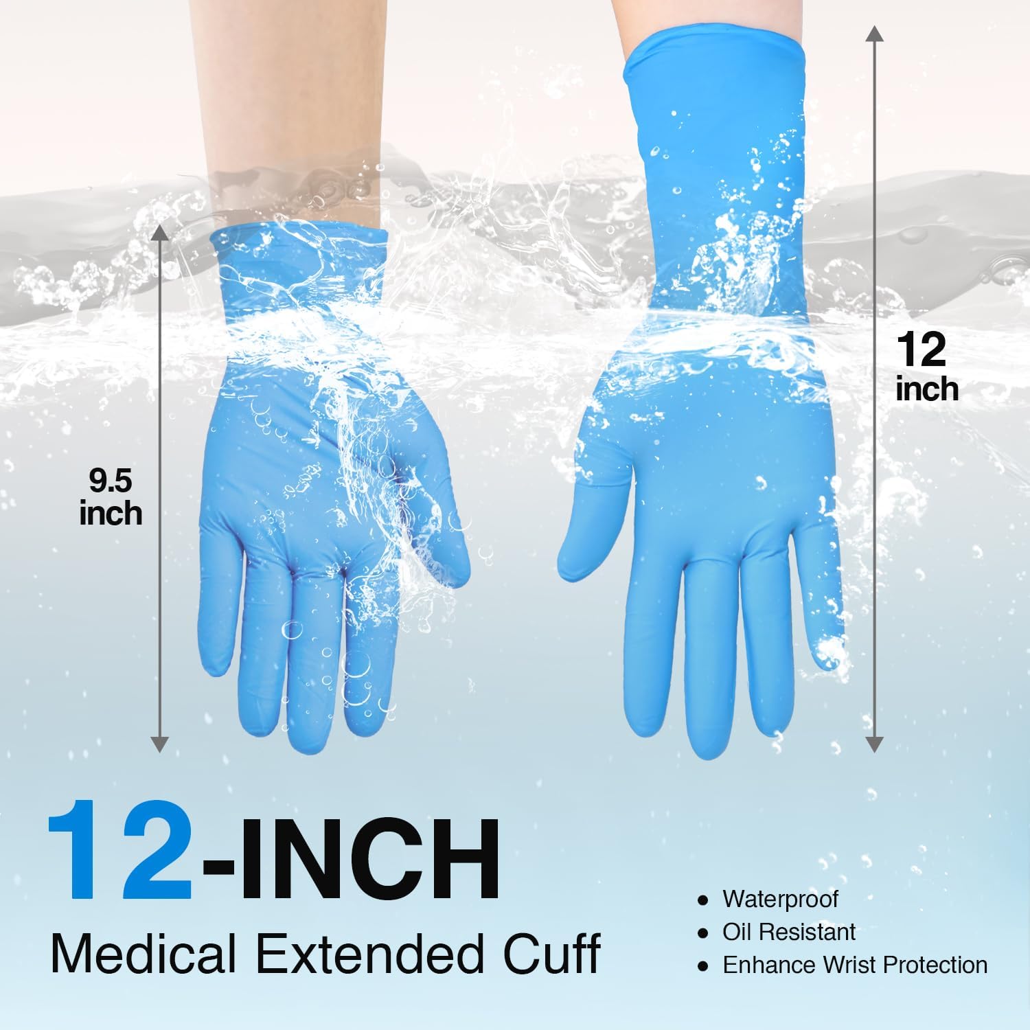 Schneider Nitrile Exam Gloves - Extended 12-Inch Cuff, Medium, 100-Count | Latex-Free, Powder-Free, Blue