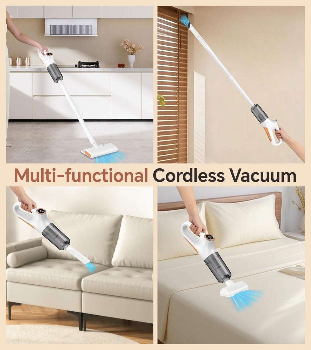 Skiennix Cordless Vacuum Cleaner - Powerful Suction with LED Display | Portable for Home & Pet Hair, White