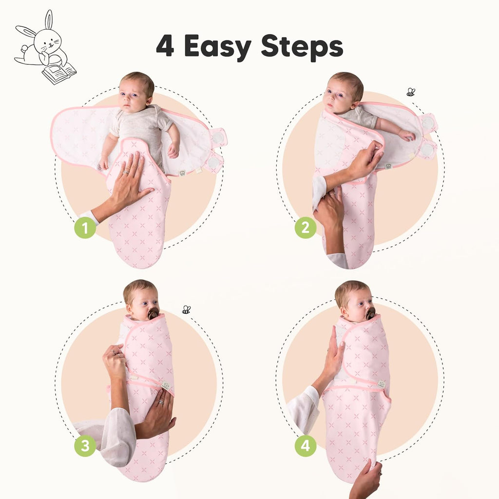 Skiennix Organic Baby Swaddle Sleep Sacks - Soft & Snug for Newborns 0-3 Months | Blossom, OS, 3-Pack