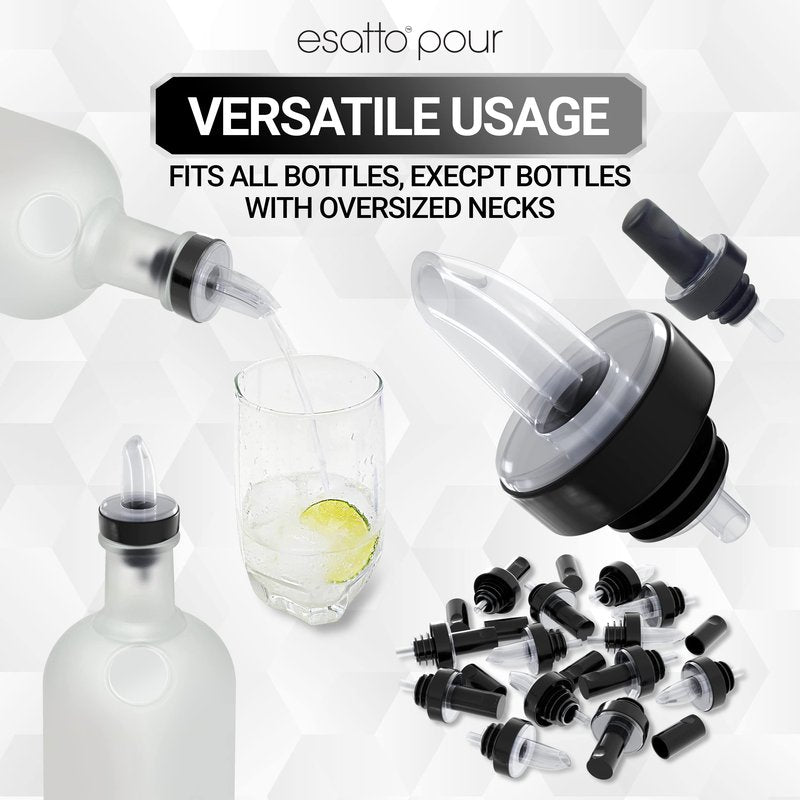 Esatto Professional Bar Products Premium Bar Caddy (White), Used to Easily Organize Bar Items and Workspace, With Additional 12 Pourers For Precision Pouring and 12 Pourer Covers