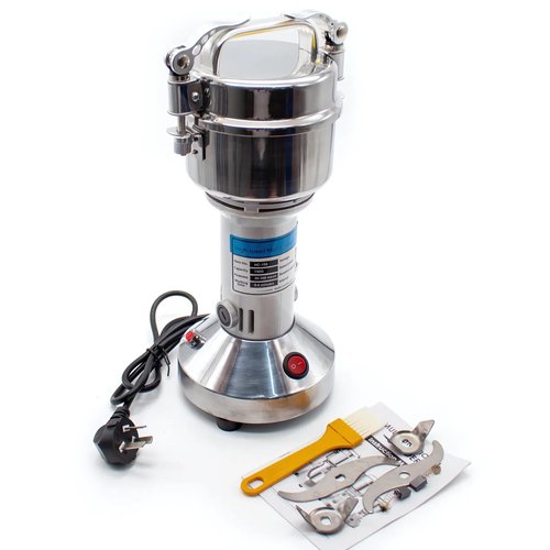 High Speed Electric Grain Mill Grinder – Silver 150g Capacity Flour Grinder with 304 Stainless Steel Blades and Accessories Compact Automatic Grain Mill for Flour Nuts Spices Coffee Herbs