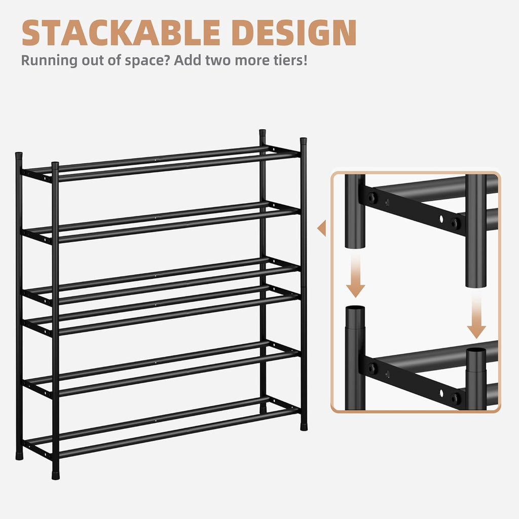 Storage Maniac Expandable Shoe Rack - Adjustable 3-Tier Metal Organizer for 18 Pairs | Ideal for Closet, Entryway, Garage