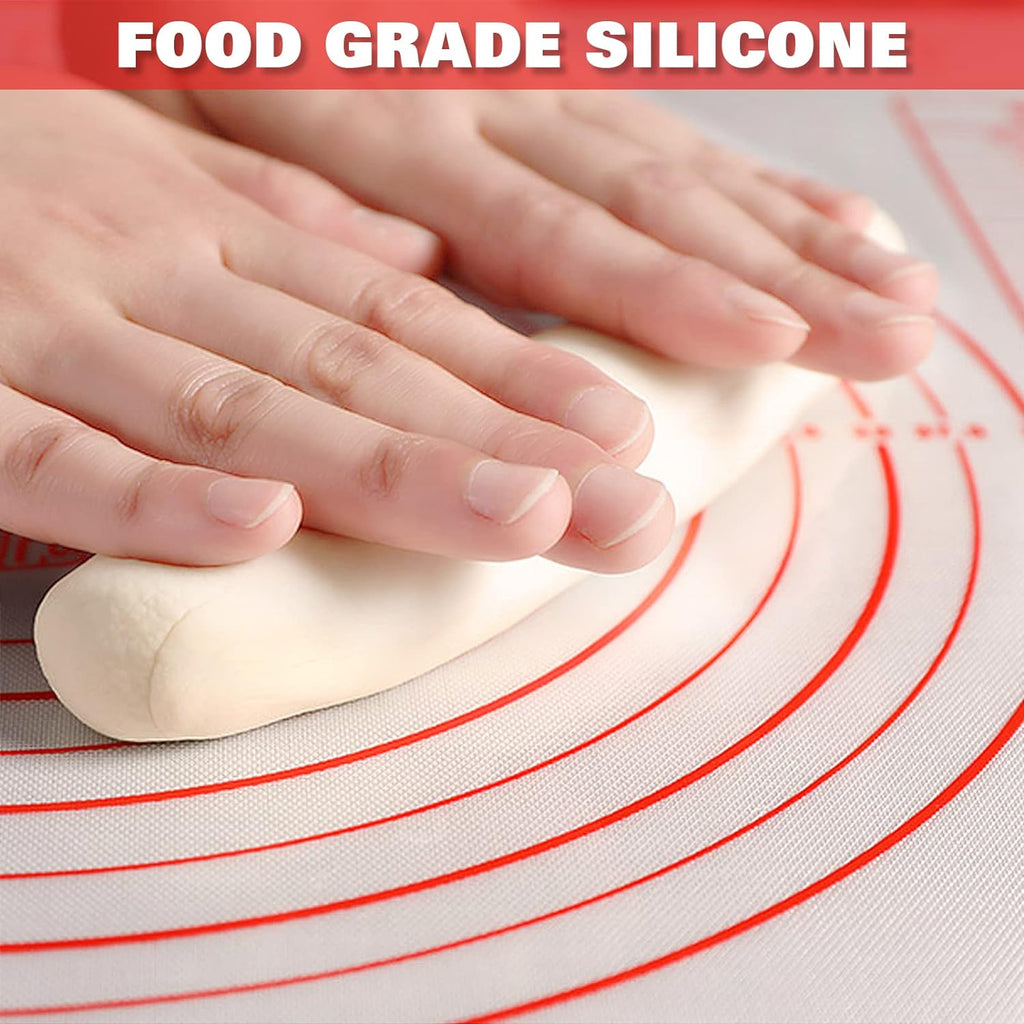 Skiennix Silicone Pastry Mat - Extra Thick Non-Stick Baking Sheet with Measurements | 16" x 24", Red