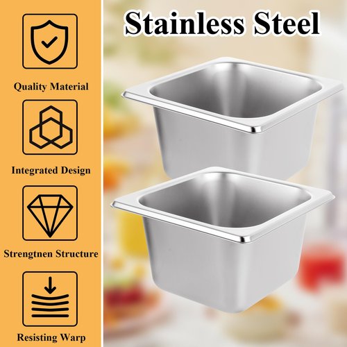 LANIAKEA 6PCS Hotel Pans Stainless Steel Steam Table Pan Restaurant Supplies 1/6 Size x 4 inch Deep Stainless Steam Table Pans, Hotel Pan Trays for Food, Party Catering Supplies