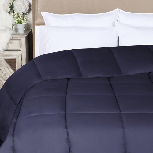 Superior Brushed Microfiber Solid Comforter, Down Alternative Bedding, Reversible, Medium Weight, Fluffy, Decorative, Duvet Insert, Oversized Blanket, Box Quilt Design, Twin/Twin XL, Navy Blue